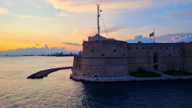 Taranto - Italy - Castello Aragonese - Sunset at the harbor