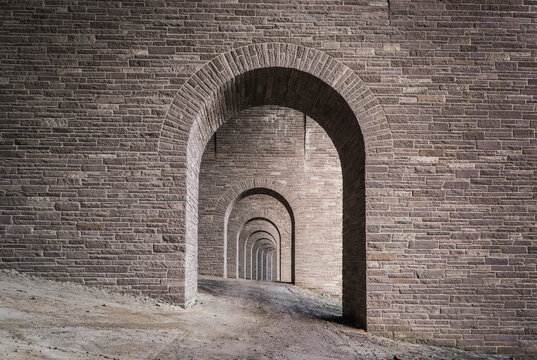 Pillars of a historic highway bridge.