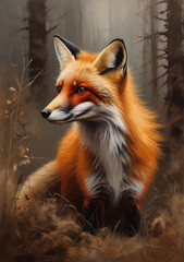 Obraz premium Artistic portrait of a red fox in the forest