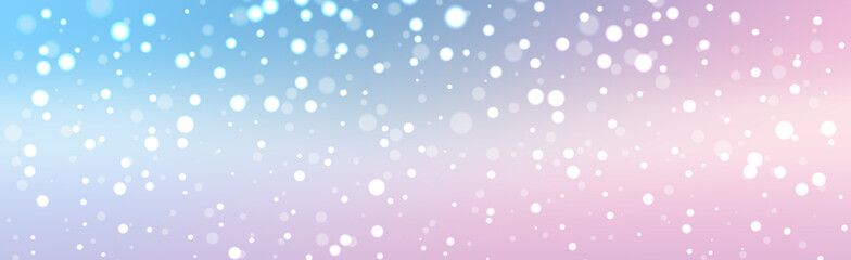 Obraz na płótnie Canvas Winter snow background with soft gradient colors and snowflakes. Snowfall on light blue pink background. Cold winter Christmas and New Year vector background