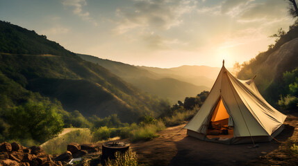 Campsite in the Mountains at Sunset