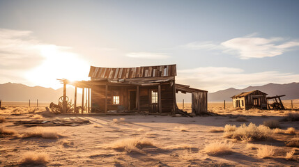 Abandoned Desert Cabin, Dry Ghost Town, Sand Galore