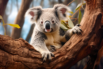 Obraz premium Koala bear on eucalyptus tree branch