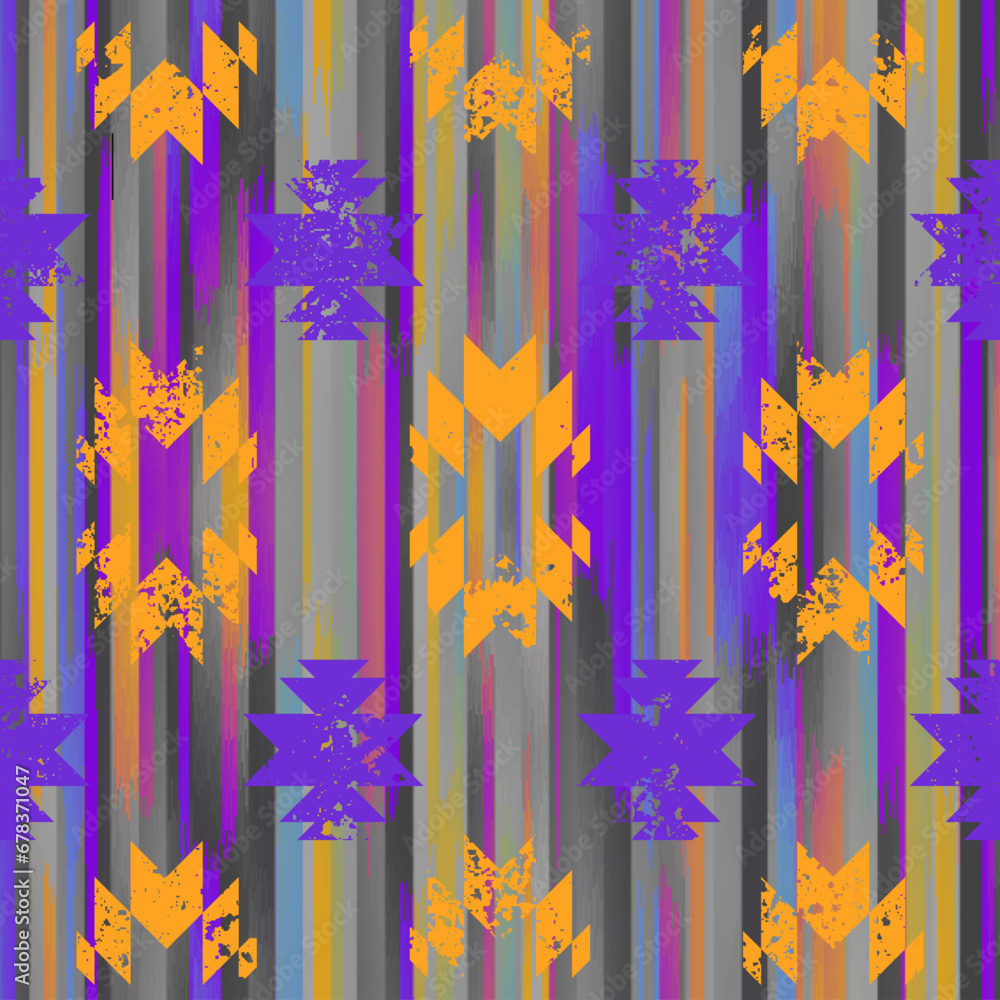 Poster seamless striped pattern in aztec style. folk embroidery.. aztec ikat style. seamless vector image. 