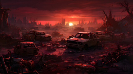 Post Apocalyptic Dystopian Waste with Junk Cars