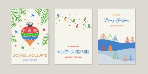 Christmas greeting card set. Vector illustration