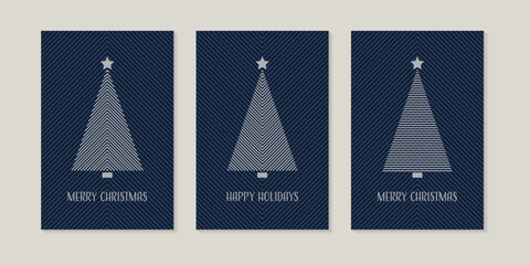 Christmas greeting card set with abstract tree. Vector illustration