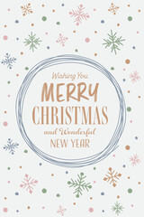Hand drawn Christmas greeting card with snowflakes. Vector illustration