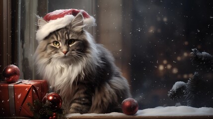 cat in santa hat