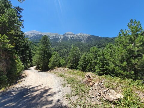 Scenic Road leads to beautiful Taygetos mountain range. Prophet Elias is the highest mountain on the Peloponnes in Greece