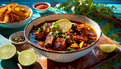 Birria in a rich, flavorful soup. Mexican Food.