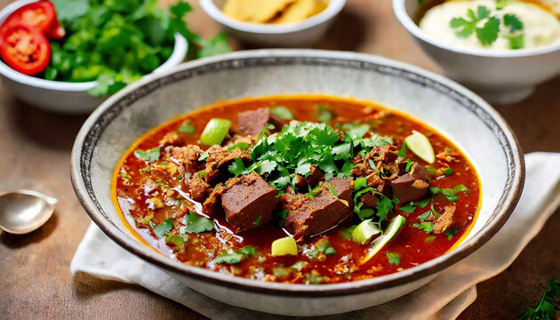 Birria in a rich, flavorful broth. Mexican Food