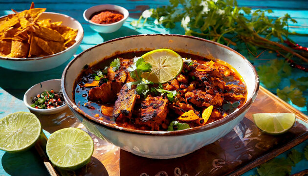 Birria in a rich, flavorful soup. Mexican Food.
