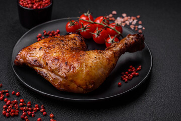 Delicious grilled chicken leg or quarter with salt and spices