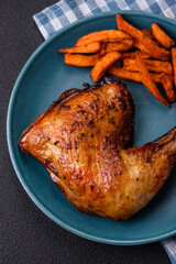 Delicious grilled chicken leg or quarter with salt and spices