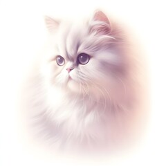 White persian cat with big eyes on white background.