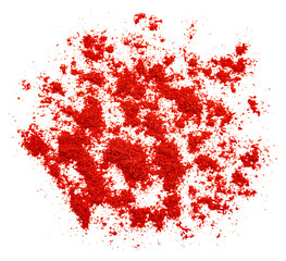 Red spicy paprika on a white background. View from above. Paprika isolate. Spices slide