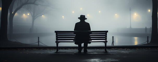 loneliness man on a bench,  AI generated - Powered by Adobe