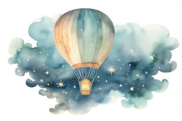 Enchanting Hot Air Balloon Painting in a Starry Night Sky