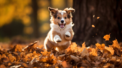 A Puppy Running Through a Pile of Fall Leaves