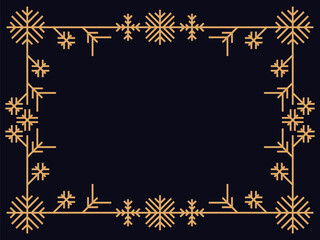 Art deco christmas frame with snowflakes. Art line vintage linear border. Design a template for invitations, leaflets and greeting cards. The style of the 1920s - 1930s. Vector illustration