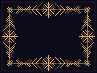 Art deco frame with snowflakes. Vintage linear border. Style of the 1920s and 1930s. Christmas frame design a template for invitations, leaflets and greeting cards. Vector illustration