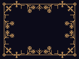 Art deco frame with snowflakes. Vintage linear border. Style of the 1920s and 1930s. Christmas frame design a template for invitations, leaflets and greeting cards. Vector illustration