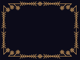 Art deco christmas frame with snowflakes. Art line vintage linear border. Design a template for invitations, leaflets and greeting cards. The style of the 1920s - 1930s. Vector illustration