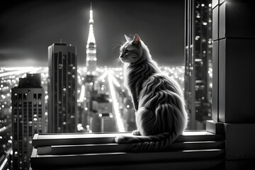 A cat sitting on a skyscraper