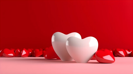 taza y corazones para el dia del aniversario y san valentin con flores y elementos amorozos, retro minimalimockup en tonos rojos y rosas con elementos románticos para mensajes de amor y felicitaciones