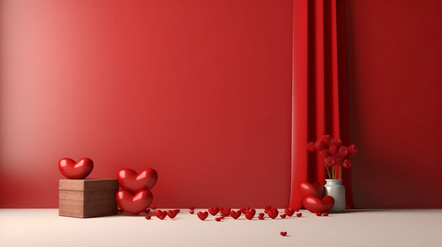 Fondos en color rojo con globos y elementos de corazón espacio para escribir mensaje de amor