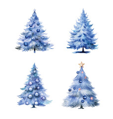 Watercolor Christmas Tree Illustration, Cute Blue Trees, Christmas tree with gifts, Cozy Winter, Holiday Design planner scrapbooking 