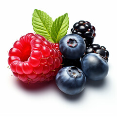 raspberry and blackberry on white background - obrazy, fototapety, plakaty