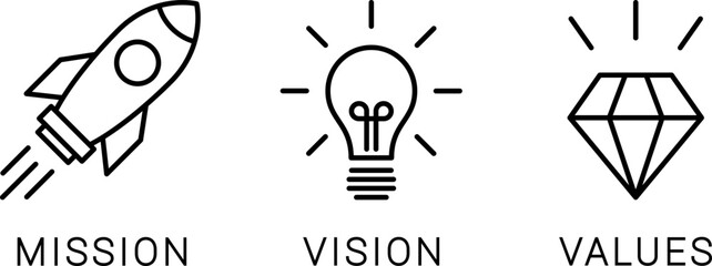 Linear icons of mission, vision and values as a template of modern linear design © photostory