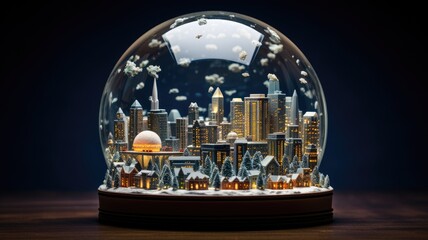 snow globes, each containing a different city, transforming the space into a magical display of urban scenes, the intricacies and charm of miniature cityscapes.