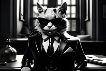mafia cat, wearing suit - obrazy, fototapety, plakaty