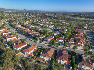 Fototapeta premium Aerial view of houses in Vista, Carlsbad in North County of San Diego, California. USA