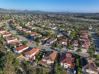 Fototapeta na wymiar Aerial view of houses in Vista, Carlsbad in North County of San Diego, California. USA