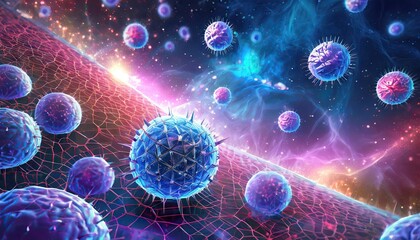 Virus, Antibodies and viral infection under the microscope. The body's immune defense. Antigens 3D illustration	