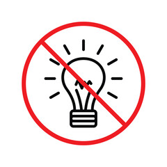 No bulb icon. Forbidden lamp icon. No idea vector sign. Prohibited light vector icon. Warning, caution, attention, restriction flat sign design. Do not turn on light icon label danger ban stop. UX UI