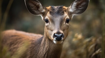 Naklejka na ściany i meble Close up portrait of a whitetail deer (Odocoileus virginianus). Wildlife Concept with a Copy Space. Hunting Concept with a Copy Space. 