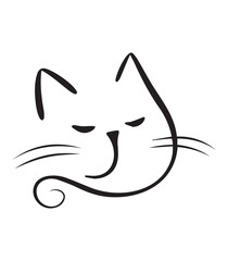 cat face silhouette drawn in minimalist style, line drawing, eps
