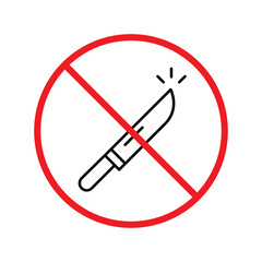 Forbidden knife Prohibited Warning, caution, attention, restriction label danger. DO not use Knife vector icon. Knife flat sign design. No Knife symbol pictogram UX UI