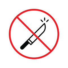 Forbidden knife Prohibited Warning, caution, attention, restriction label danger. DO not use Knife vector icon. Knife flat sign design. No Knife symbol pictogram UX UI