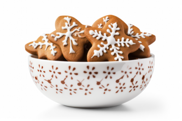 Gingerbread cookies in a bowl isolated on transparent background, png file