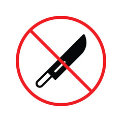 Forbidden knife Prohibited Warning, caution, attention, restriction label danger. DO not use Knife vector icon. Knife flat sign design. No Knife symbol pictogram UX UI