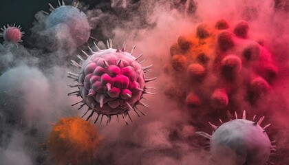 Virus, Antibodies and viral infection under the microscope. The body's immune defense. Antigens 3D illustration	