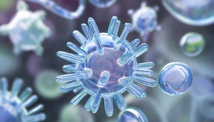 Virus, Antibodies and viral infection under the microscope. The body's immune defense. Antigens 3D illustration	