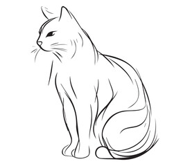 Line art abstract cat drawing, line drawing art, cat clip art, editable and print ready.