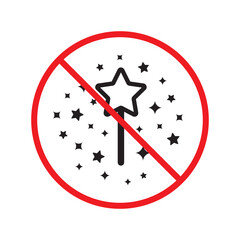 No magic wand icon. Forbidden magic wand icon. No magic vector symbol. Prohibited vector icon. Warning, caution, attention, restriction flat sign design. Do not pictogram UX UI